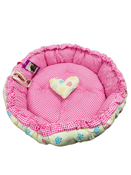 Coco Kindi Paw Printed Cream Color Washable Pumpkin Cotton Bed With Heart Shape Toy