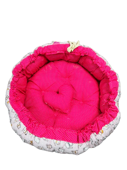 Coco Kindi Pink Color Cat Pattern Washable Pumpkin Cotton Bed With Heart Shape Toy
