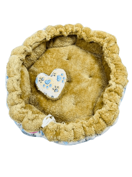 Coco Kindi Paw Printed Peach Color Washable Pumpkin Fur Bed With Heart Shape Toy