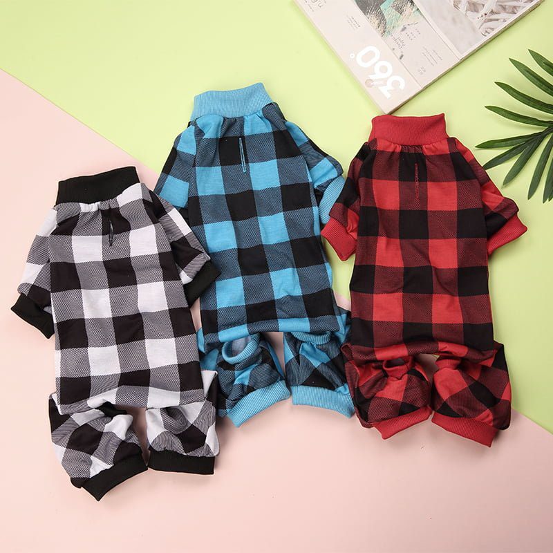 Pets Club Check Pattern Soft Jumpsuit Sleepwear For Dogs