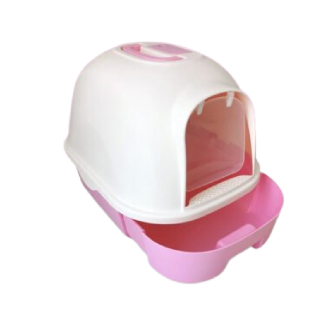 Cozy Paws Semi-Automatic Hooded Cat Litter Box With Handle Detachable Flip Cat Litter Boxes -Size - 53*41*41 Cm - Pink Color