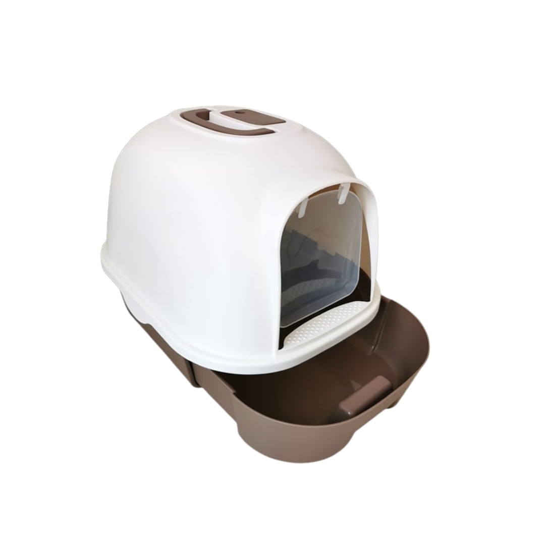 Cozy Paws Semi-Automatic Hooded Cat Litter Box With Handle Detachable Flip Cat Litter Boxes -Size - 53*41*41 Cm - Coffee Color