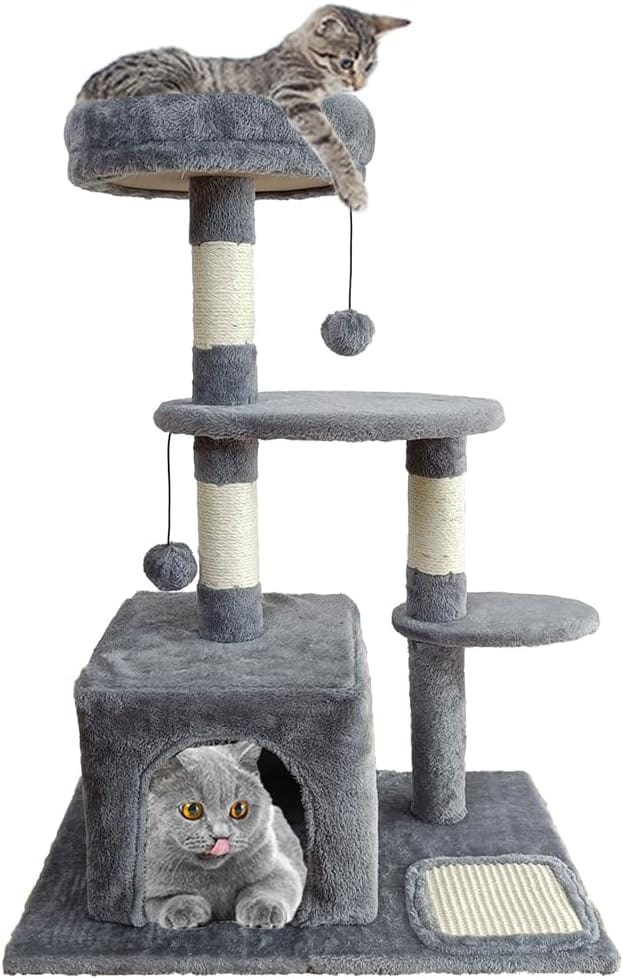 Cat Tree Tower 3 Layer With Sisal Scratching Post 60*40*85cm-Grey