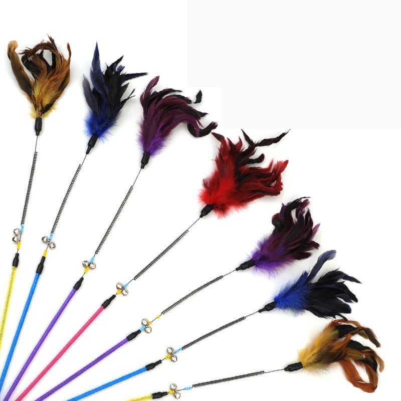 Its Meow Feather Teaser Spring Stick Cat Toy With Bell - 57Cm (Mixed Colors )