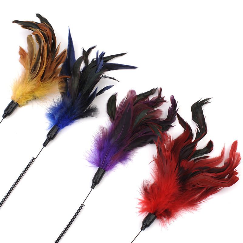 Its Meow Feather Teaser Spring Stick Cat Toy With Bell - 57Cm (Mixed Colors )