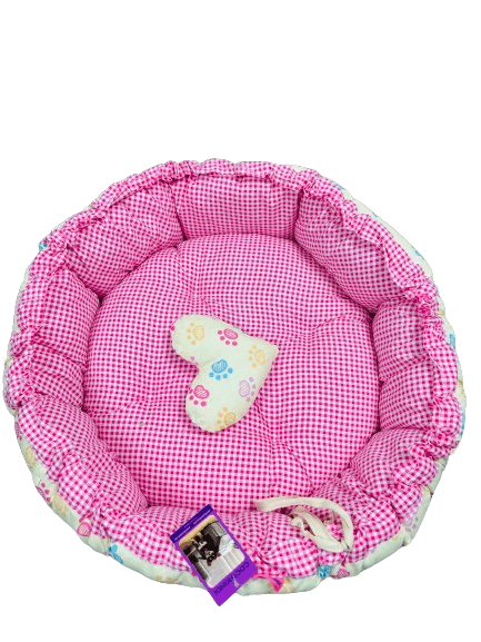 Coco Kindi Paw Printed Cream Color Washable Pumpkin Cotton Bed With Heart Shape Toy