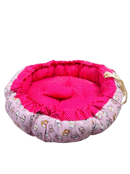 Coco Kindi Pink Color Cat Pattern  Washable Pumpkin Cotton Bed With Heart Shape Toy