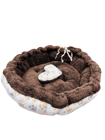 Coco Kindi Paw Printed Cream Color Washable Pumpkin Fur Bed With Heart Shape Toy