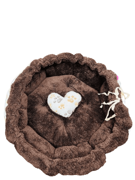 Coco Kindi Paw Printed Cream Color Washable Pumpkin Fur Bed With Heart Shape Toy