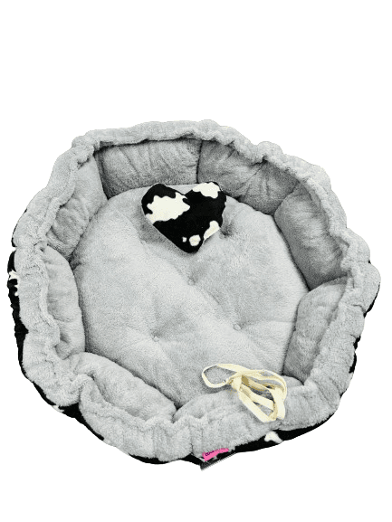 Coco Kindi Cow Pattern Washable Pumpkin Fur Bed With Heart Shape Toy