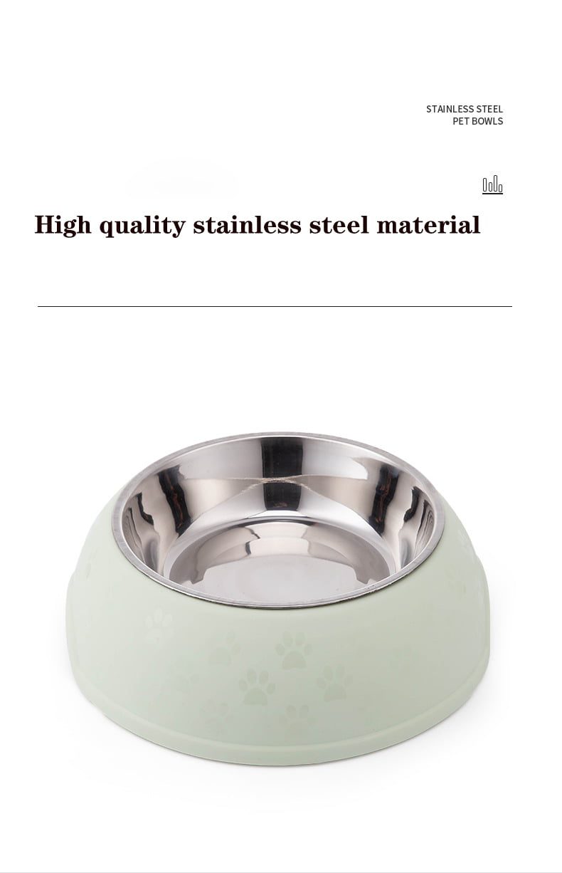 Paw Print Single Dining Pet Feedrer With Stainless Steel Bowl & Non Slip Rubber Bottom-Green -29.5*10Cm