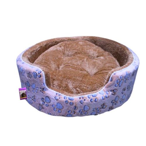 Coco Kindi Paw Print Peach Color Washable Round Fur Bed