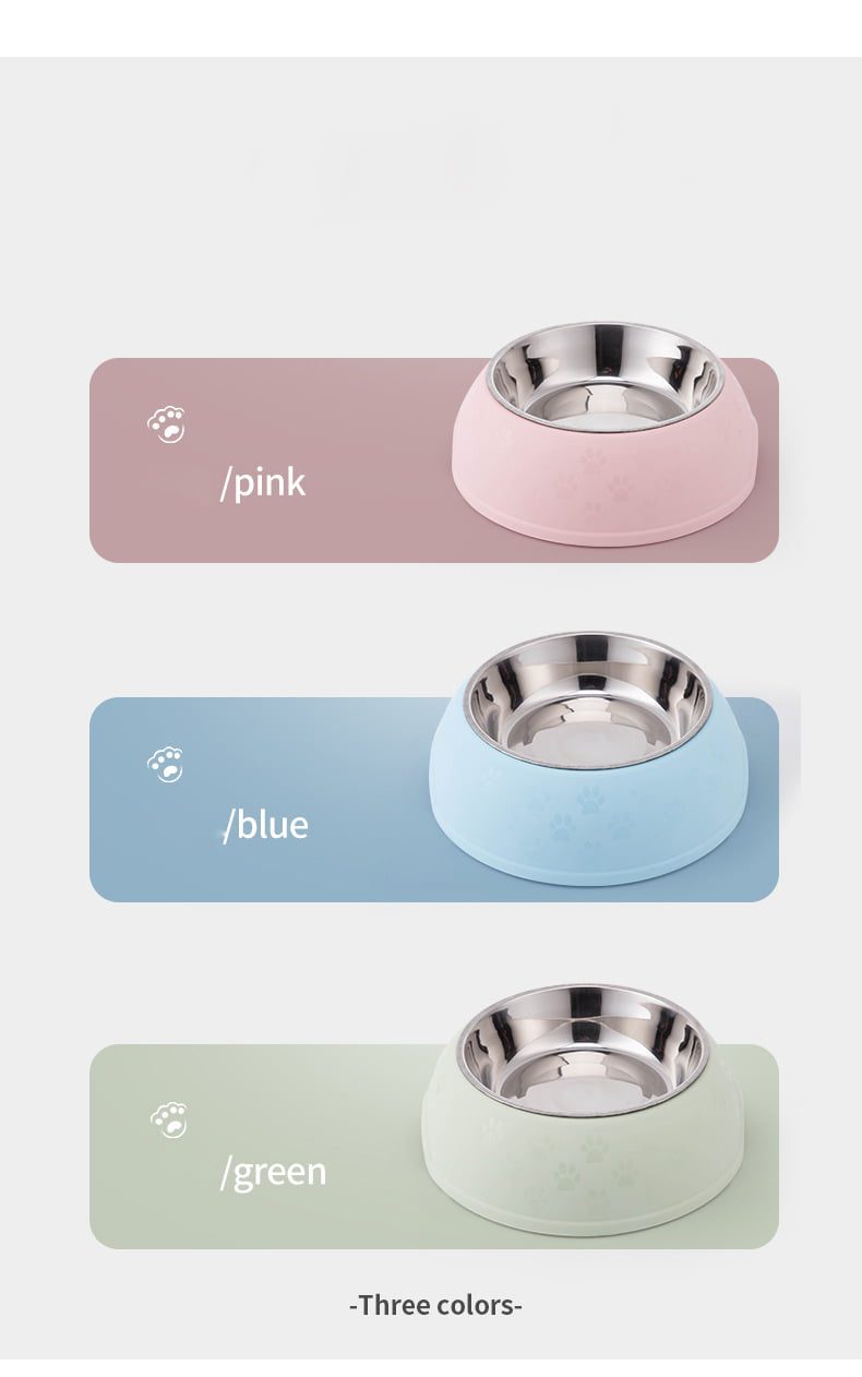 Paw Print Single Dining Pet Feedrer With Stainless Steel Bowl & Non Slip Rubber Bottom-Pink -29.5*10Cm