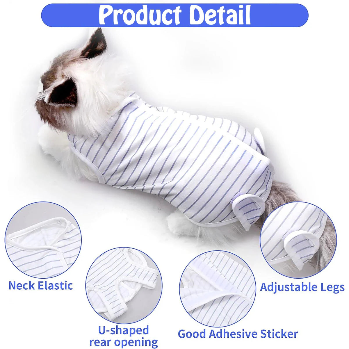 Cozy Paws Pet Recovery Suit-Blue Stripe