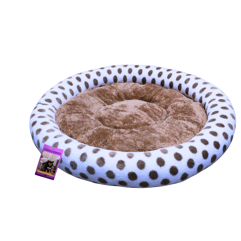 Coco Kindi Brown Dotted White Washable Pizza Fur Bed