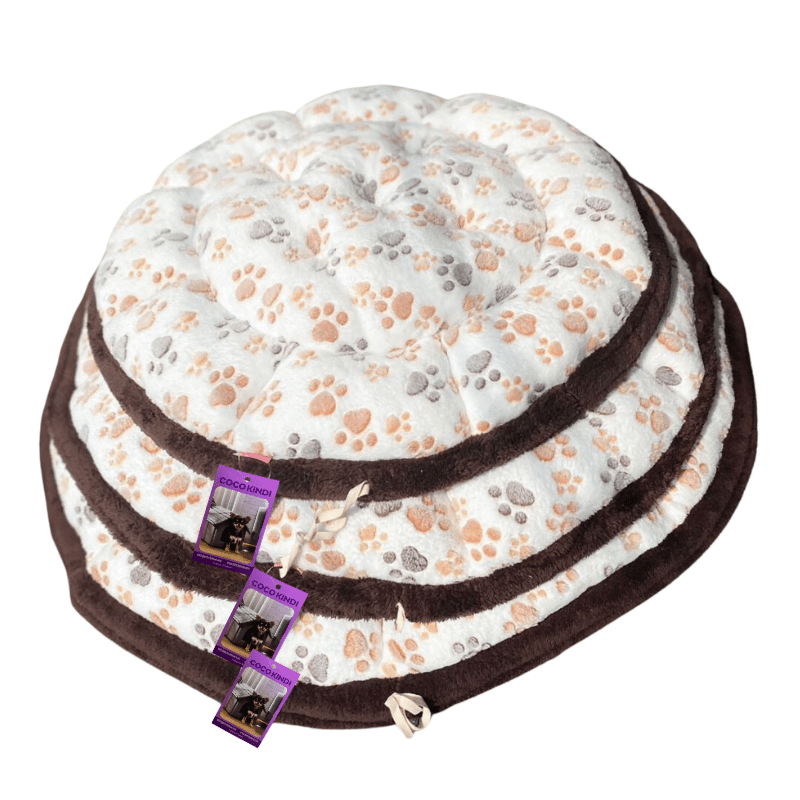 Coco Kindi Paw Printed Cream Color Washable Pumpkin Cotton Bed With Heart Shape Toy