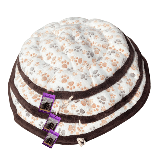 Coco Kindi Paw Printed Cream Color Washable Pumpkin Cotton Bed With Heart Shape Toy