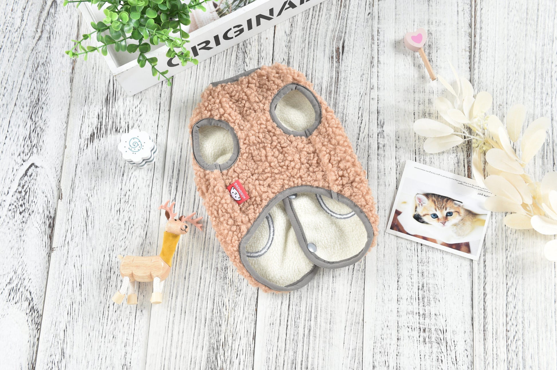 Hong Pet Plush Vest Coat For Pets - Coffee Color