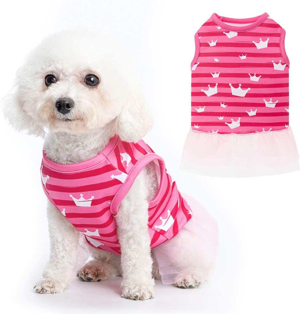 Pets Club Crown  Printed Dog Dress Summer Pet Cloth