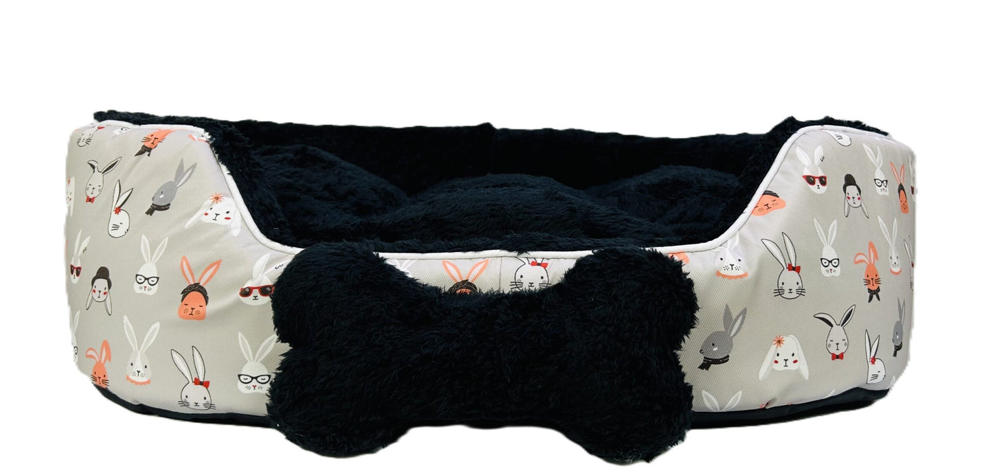 Coco Kindi Navy Star Printed Blue Washable Oval Shape Fur Bed - Size #3