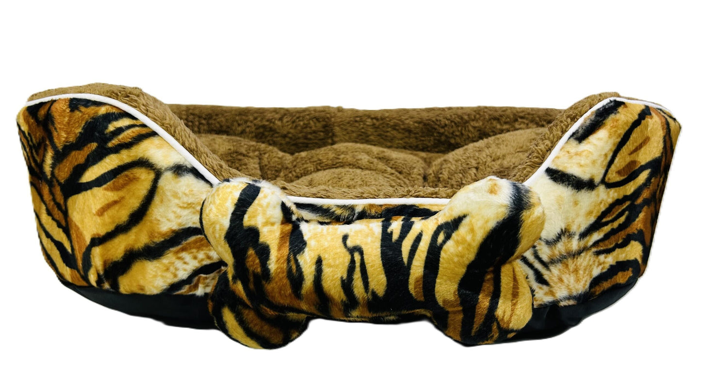 Coco Kindi Tiger Stripe Printed Washable Oval Shape Fur Bed-Size #2