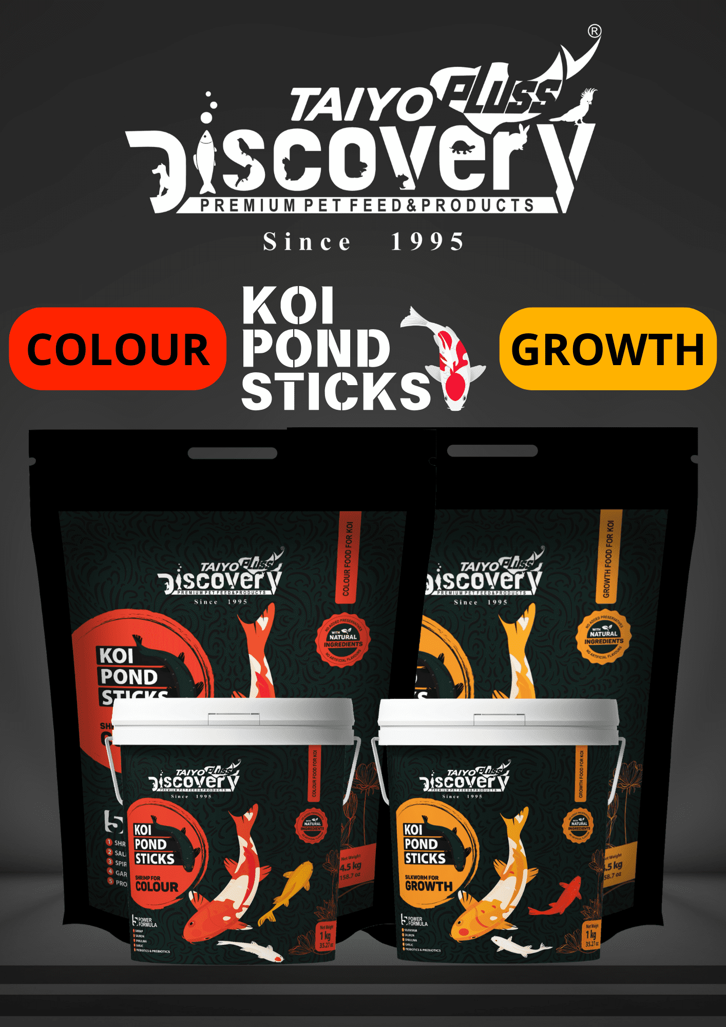 Taiyo Pluss Discovery koi Pond Sticks (Colour)4.5kg