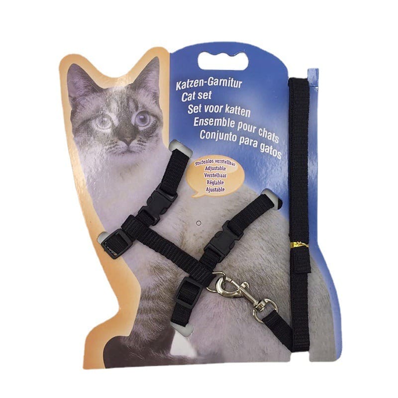 Cozy Paws Adjustable Cat Harness With Leash - Black