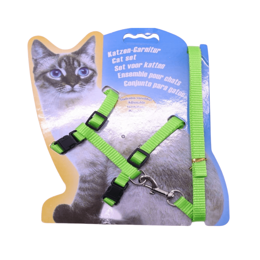 Cozy Paws Adjustable Cat Harness With Leash - Green
