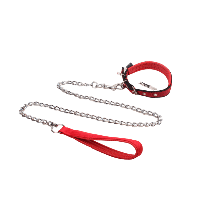 For Pet Dog Lead Chain With Pu Handle &amp; Collar - Large (3.0*120Cm) (Mixed Colors)
