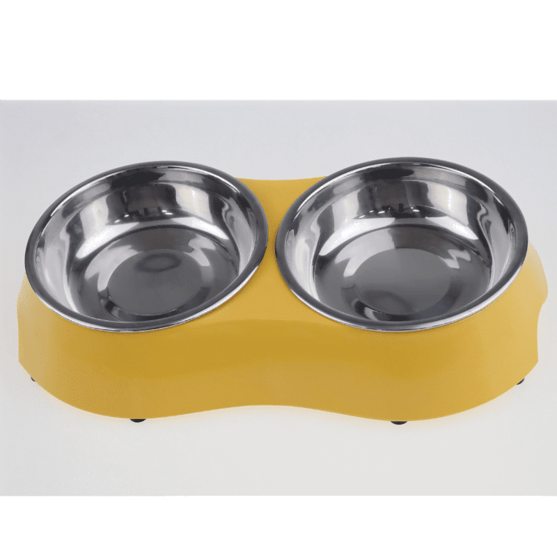 Melamine Matted color Stainless Steel Double bowl with anti-slip circle on the bottom ,Volume:160*2 ml, Size:12*12*4.5 cm