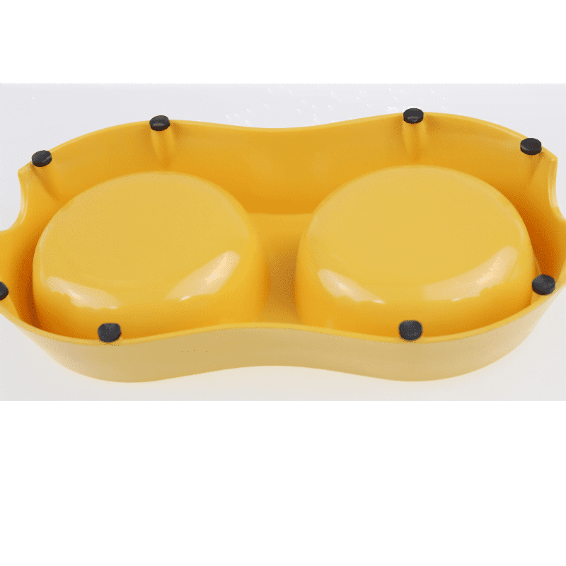 Melamine Matted color Stainless Steel Double bowl with anti-slip circle on the bottom ,Volume:160*2 ml, Size:12*12*4.5 cm