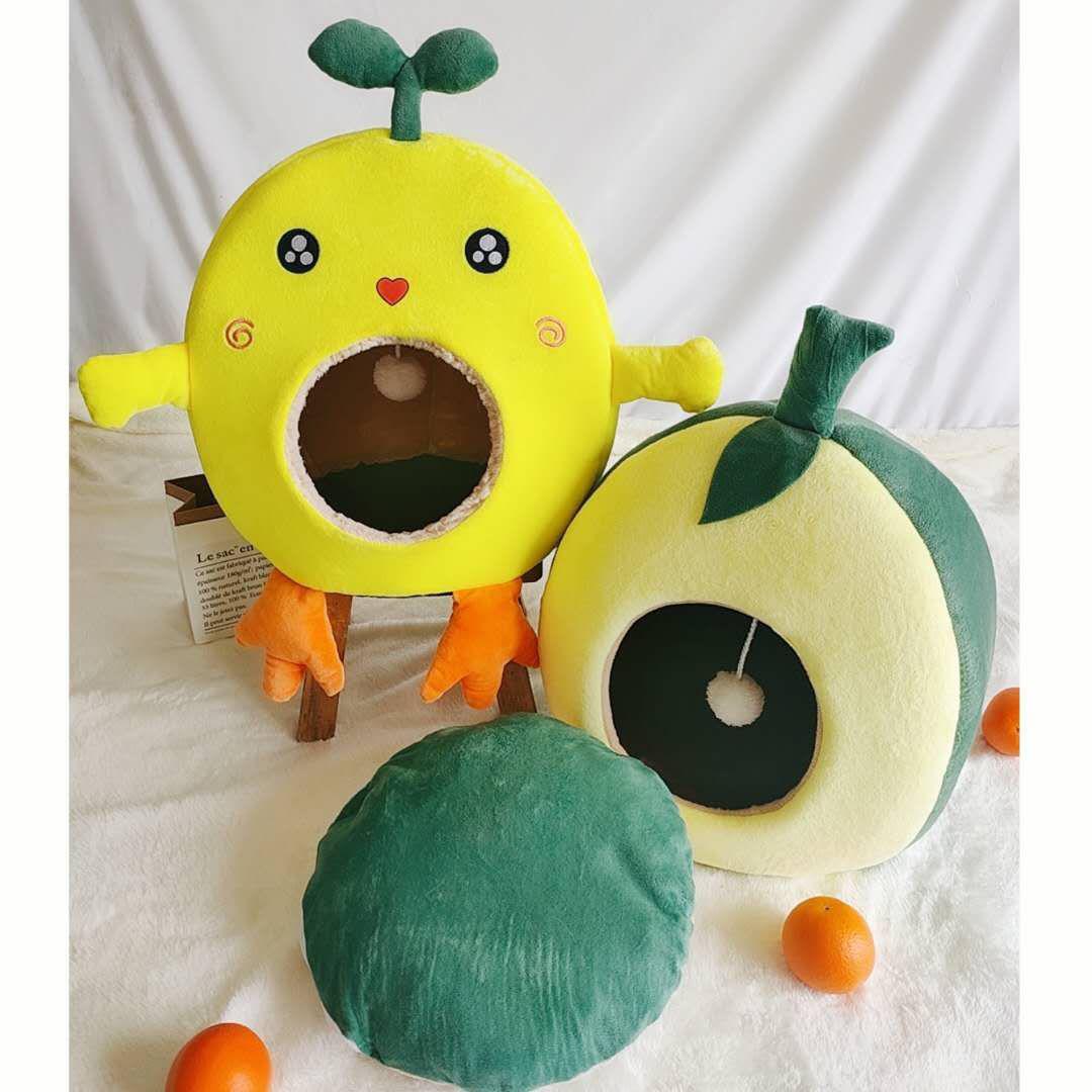 Pets Club  Avocado Cat Bed Indoor House With High Density Sponge - Yellow With Green - 40*45*40 Cm -Medium