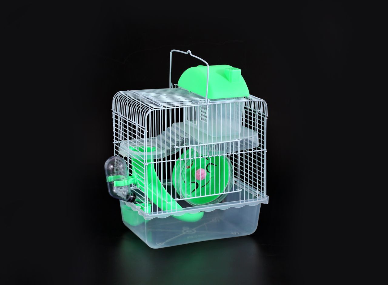 Pets Club Two Floor Hamster Cage With Running Wheels,Water Bottle,Food Feeder,Bedroom&Game Equipment-27*21*33Cm