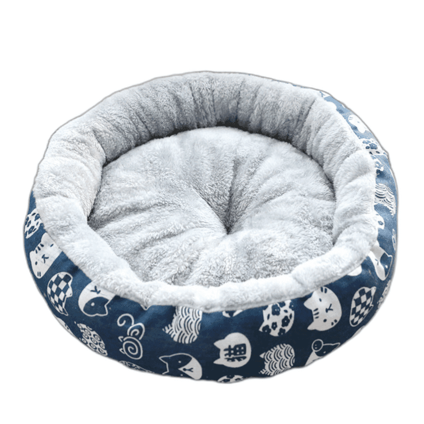Coco Kindi Soft Round Shaped Fur Bed-Dark Blue