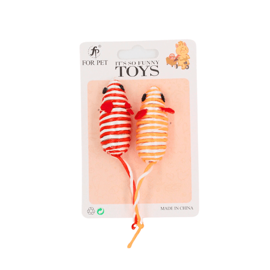 For Pet Stripey Mice Cat Toys Random Colours -10 Cm (Pack Of 2) Mixed Colours